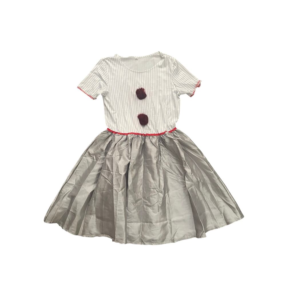 New Halloween Horror Clown Womens Size M White Gray Costume.